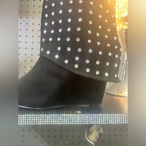 Black soft suede bling boots